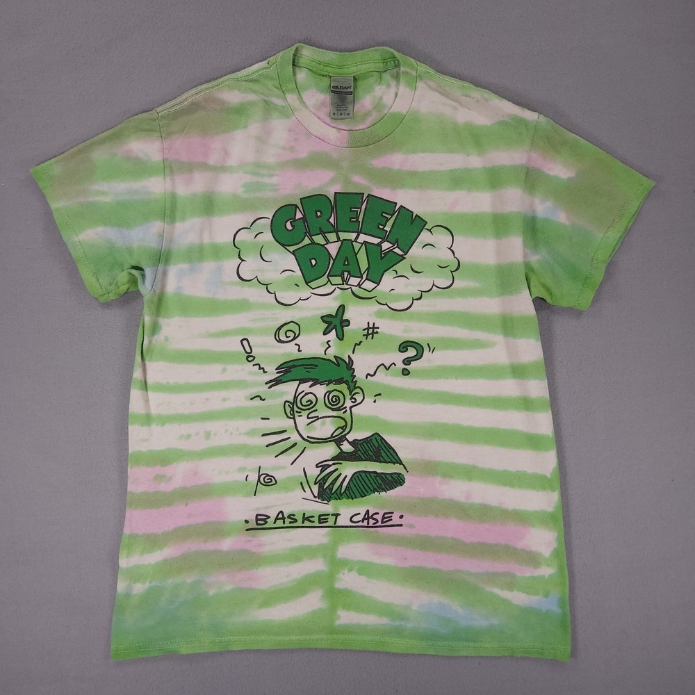 Green Day Basket Case T-Shirt M Tie Dye Green Pink Graphic Punk Rock Band Tee